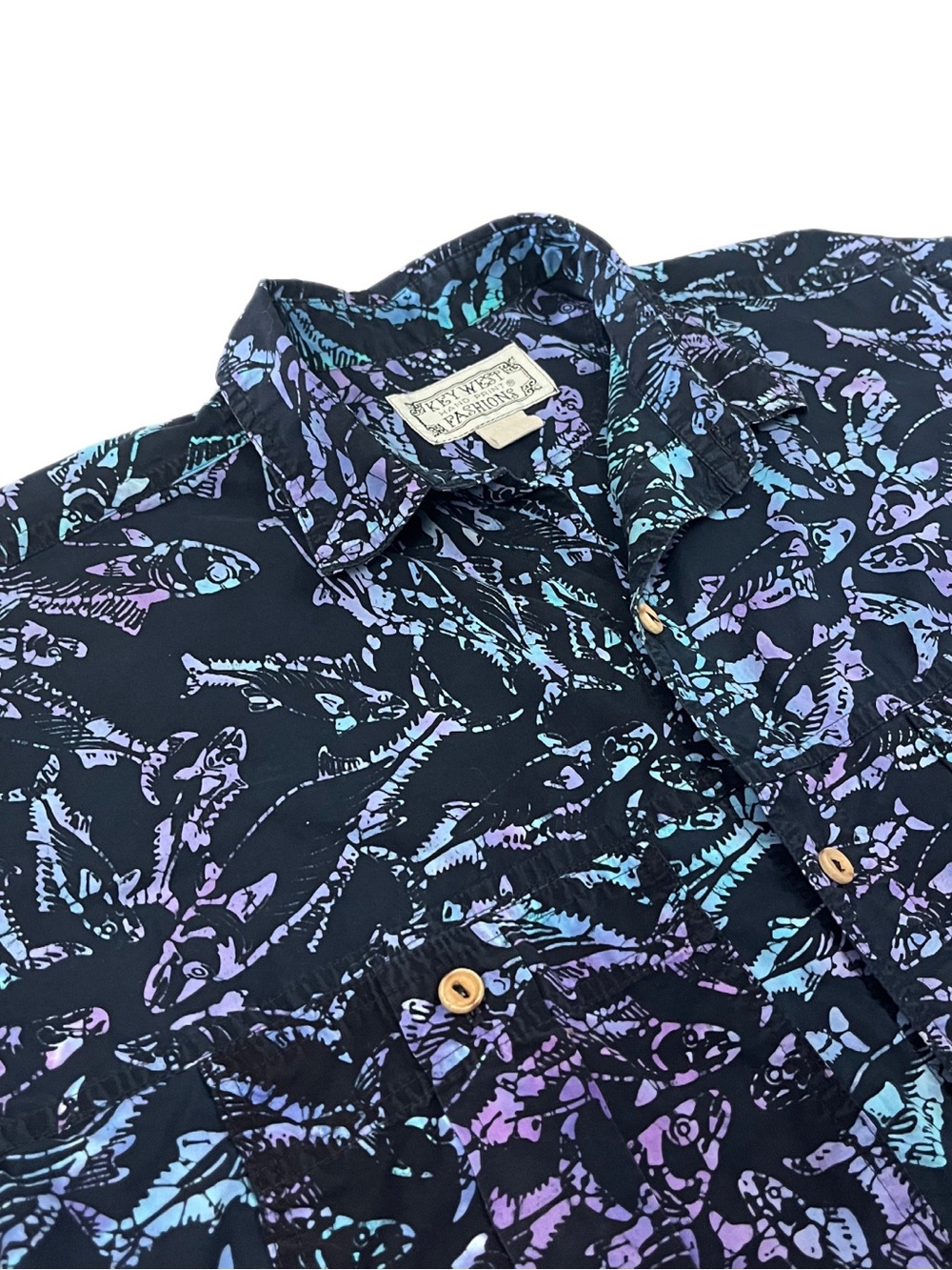 VTG Key West Men’s XL Camo Fish Cotton Button-Down Made in USA